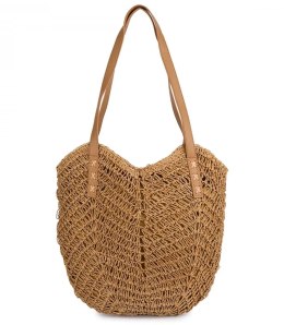 Torba damska plażowa boho ażurowa na lato koszyk shopper (Brązowy)
