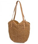 Torba damska plażowa boho ażurowa na lato koszyk shopper (Brązowy)
