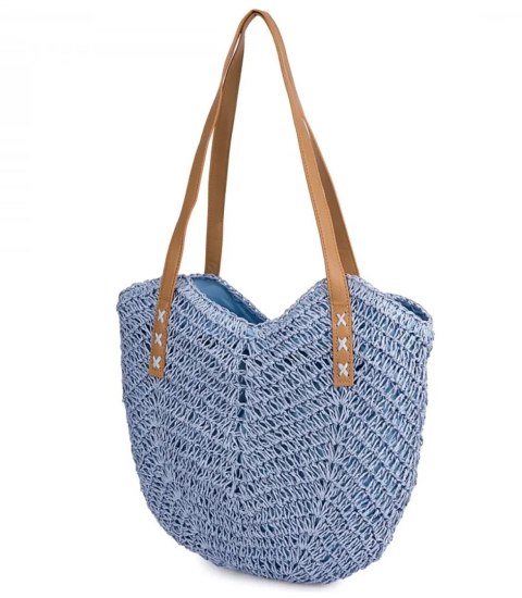 Torba damska plażowa boho ażurowa na lato koszyk shopper (Niebieski) Torba damska plażowa boho ażurowa na lato koszyk shopper (Niebieski)