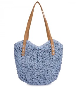 Torba damska plażowa boho ażurowa na lato koszyk shopper (Niebieski)