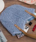 Torba damska plażowa boho ażurowa na lato koszyk shopper (Niebieski)