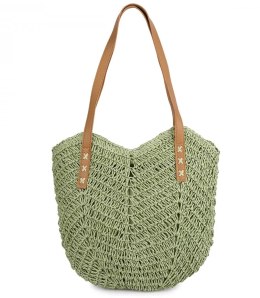 Torba damska plażowa boho ażurowa na lato koszyk shopper (Zielony)