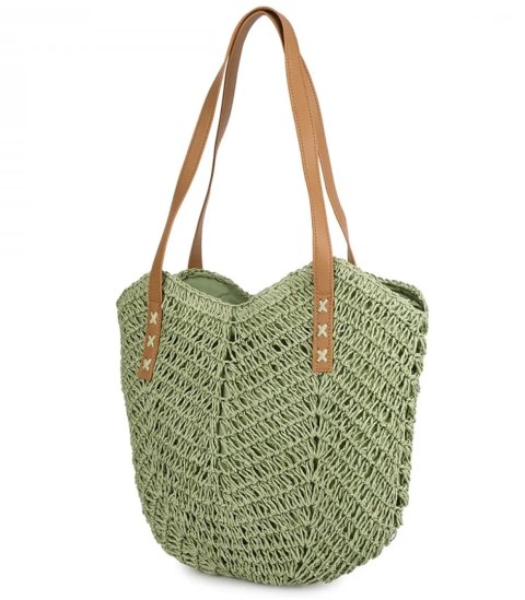 Torba damska plażowa boho ażurowa na lato koszyk shopper (Zielony) Torba damska plażowa boho ażurowa na lato koszyk shopper (Zielony)