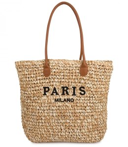 Klasyczna letnia pleciona torba shopper PARIS MILANO (Beżowy)