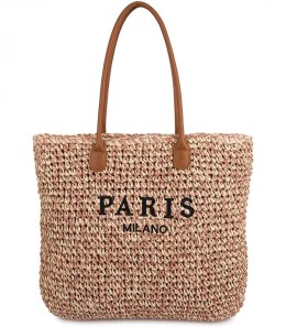 Klasyczna letnia pleciona torba shopper PARIS MILANO (Różowy)