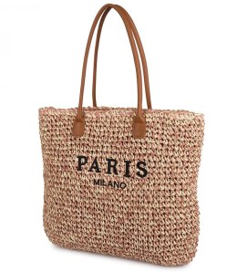 Klasyczna letnia pleciona torba shopper PARIS MILANO (Różowy)