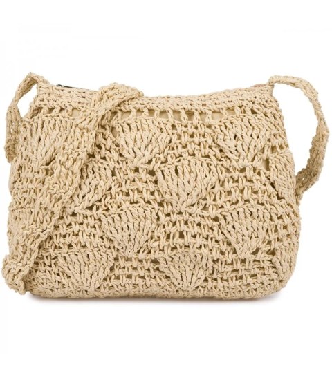 Pleciona torebka boho z długim paskiem wzór muszelki (Beżowy) Pleciona torebka boho z długim paskiem wzór muszelki (Beżowy)