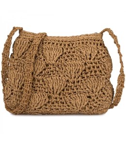 Pleciona torebka boho z długim paskiem wzór muszelki (Brązowy)
