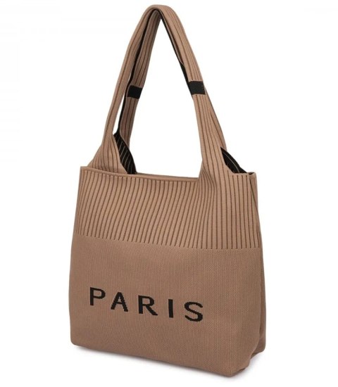Torba shopper PARIS duża materiałowa na ramię z zamkiem (Beżowy) Torba shopper PARIS duża materiałowa na ramię z zamkiem (Beżowy)
