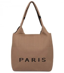 Torba shopper PARIS duża materiałowa na ramię z zamkiem (Beżowy)