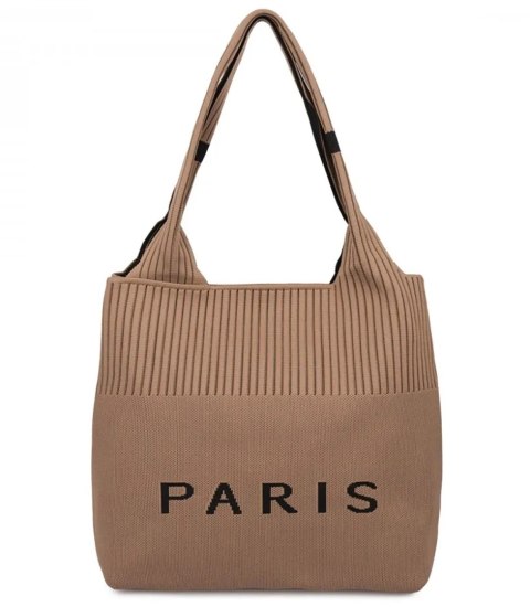 Torba shopper PARIS duża materiałowa na ramię z zamkiem (Beżowy) Torba shopper PARIS duża materiałowa na ramię z zamkiem (Beżowy)