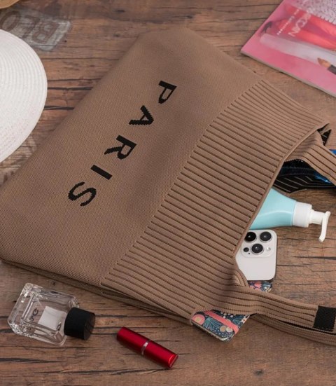 Torba shopper PARIS duża materiałowa na ramię z zamkiem (Beżowy) Torba shopper PARIS duża materiałowa na ramię z zamkiem (Beżowy)