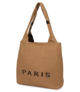 Torba shopper PARIS duża materiałowa na ramię z zamkiem (Brązowy)
