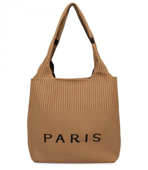 Torba shopper PARIS duża materiałowa na ramię z zamkiem (Brązowy) Torba shopper PARIS duża materiałowa na ramię z zamkiem (Brązowy)