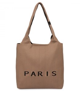 Torba shopper PARIS elegancka prążkowana na ramię z zamkiem (Beżowy)