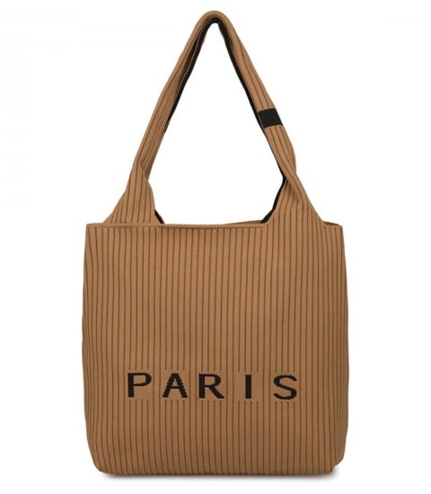 Torba shopper PARIS elegancka prążkowana na ramię z zamkiem (Brązowy) Torba shopper PARIS elegancka prążkowana na ramię z zamkiem (Brązowy)
