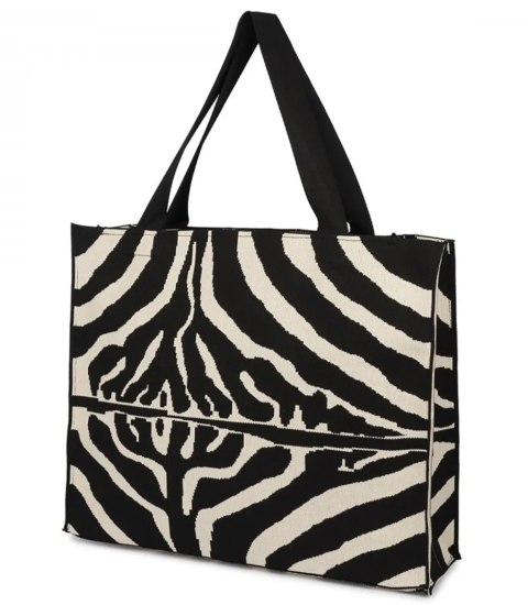 Torba shopper wzorzysta duża kolorowa na ramię z zamkiem (Biały || Wielokolorowy || Czarny) Torba shopper wzorzysta duża kolorowa na ramię z zamkiem (Biały || Wielokolorowy || Czarny)