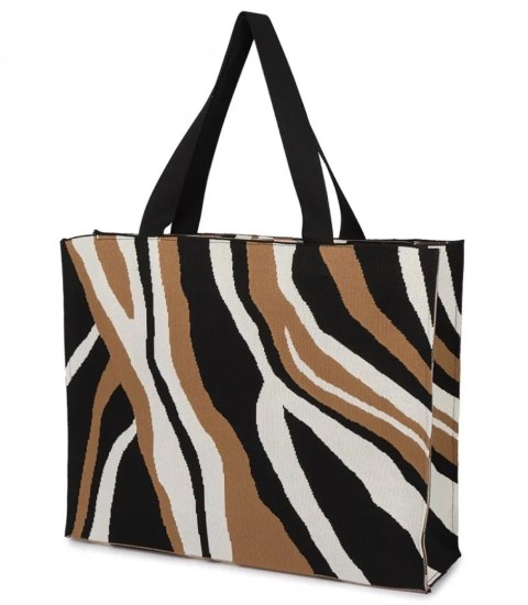 Torba shopper wzorzysta duża kolorowa na ramię z zamkiem (Brązowy || Wielokolorowy) Torba shopper wzorzysta duża kolorowa na ramię z zamkiem (Brązowy || Wielokolorowy)