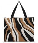 Torba shopper wzorzysta duża kolorowa na ramię z zamkiem (Brązowy || Wielokolorowy)