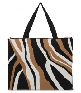 Torba shopper wzorzysta duża kolorowa na ramię z zamkiem (Brązowy || Wielokolorowy)