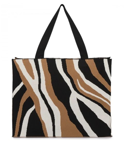 Torba shopper wzorzysta duża kolorowa na ramię z zamkiem (Brązowy || Wielokolorowy) Torba shopper wzorzysta duża kolorowa na ramię z zamkiem (Brązowy || Wielokolorowy)