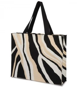 Torba shopper wzorzysta duża kolorowa na ramię z zamkiem (Wielokolorowy || Beżowy)