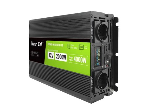 GREEN CELL PRZETWORNICA LCD 12V/230V 2000W/4000W CZYSTY SINUS INVGC12P2000LCD GREEN CELL PRZETWORNICA LCD 12V/230V 2000W/4000W CZYSTY SINUS INVGC12P2000LCD