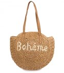 Okrągła torebka boho z plecionki z napisem „Bohème" (Brązowy)