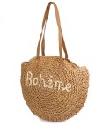 Okrągła torebka boho z plecionki z napisem „Bohème" (Brązowy)