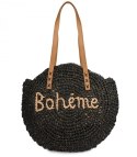 Okrągła torebka boho z plecionki z napisem „Bohème" (Czarny)