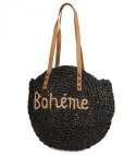 Okrągła torebka boho z plecionki z napisem „Bohème" (Czarny)