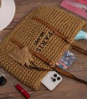 Pleciona torebka boho z frędzlami i napisem PARIS MILANO (Brązowy)