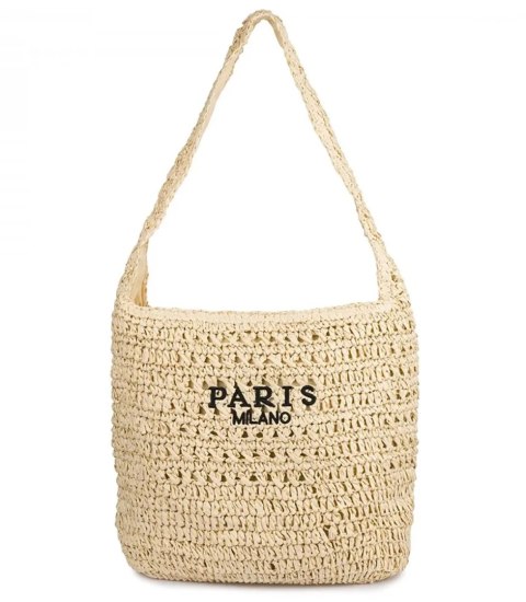 Torebka boho z plecionki z napisem PARIS MILANO (Beżowy) Torebka boho z plecionki z napisem PARIS MILANO (Beżowy)