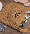 Torebka boho z plecionki z napisem PARIS MILANO (Brązowy)