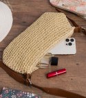 Boho torebka z rafii z regulowanym, grubszym paskiem (Beżowy)