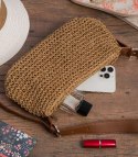Boho torebka z rafii z regulowanym, grubszym paskiem (Brązowy)