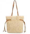 Torebka shopper boho z plecionki z troczkami i podszewką (Beżowy)