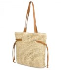 Torebka shopper boho z plecionki z troczkami i podszewką (Beżowy)