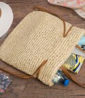 Torebka shopper boho z plecionki z troczkami i podszewką (Beżowy)