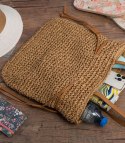 Torebka shopper boho z plecionki z troczkami i podszewką (Brązowy)