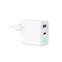 GEMBIRD 2-PORTOWA SZYBKA ŁADOWARKA SIECIOWA GAN (PD) USB (A+C), 45W, LED, BIAŁA