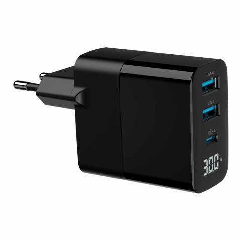 GEMBIRD 3-PORTOWA SZYBKA ŁADOWARKA SIECIOWA GAN (PD) USB (2X USB-A + 1X USB TYP-C), 30W, LCD, CZARNA GEMBIRD 3-PORTOWA SZYBKA ŁADOWARKA SIECIOWA GAN (PD) USB (2X USB-A + 1X USB TYP-C), 30W, LCD, CZARNA