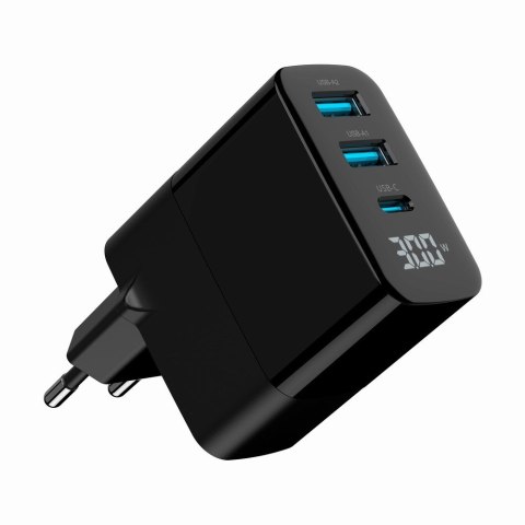 GEMBIRD 3-PORTOWA SZYBKA ŁADOWARKA SIECIOWA GAN (PD) USB (2X USB-A + 1X USB TYP-C), 30W, LCD, CZARNA GEMBIRD 3-PORTOWA SZYBKA ŁADOWARKA SIECIOWA GAN (PD) USB (2X USB-A + 1X USB TYP-C), 30W, LCD, CZARNA