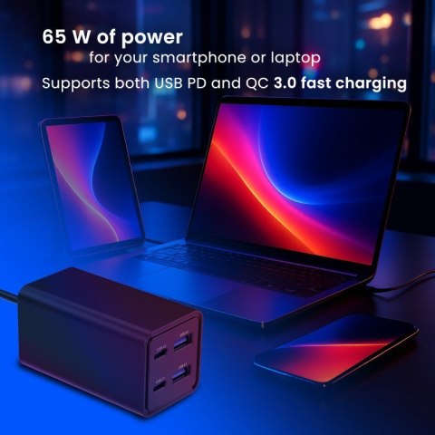 GEMBIRD 4-PORTOWA SZYBKA ŁADOWARKA SIECIOWA GAN (PD) USB (2X USB-A + 2X USB-C), 65W, CZARNA GEMBIRD 4-PORTOWA SZYBKA ŁADOWARKA SIECIOWA GAN (PD) USB (2X USB-A + 2X USB-C), 65W, CZARNA