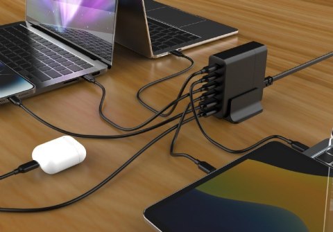 GEMBIRD 6-PORTOWA SZYBKA ŁADOWARKA SIECIOWA GAN (PD) 6XUSB (2X USB-A + 4X USB-C), 75W, CZARNA GEMBIRD 6-PORTOWA SZYBKA ŁADOWARKA SIECIOWA GAN (PD) 6XUSB (2X USB-A + 4X USB-C), 75W, CZARNA