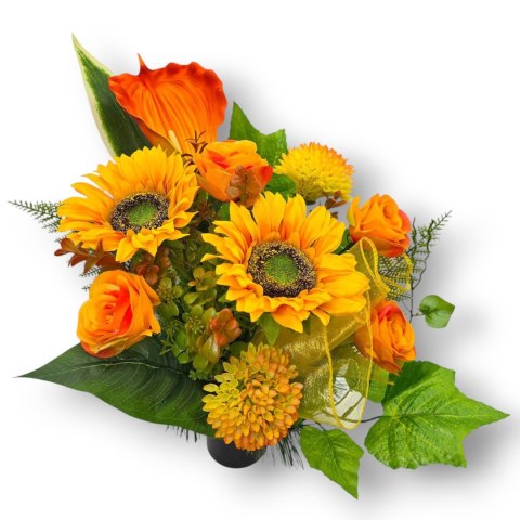 BUKIET WKŁAD DO WAZONU KWIATY NA CMENTARZ GRÓB POMNIK SŁONECZNIKI