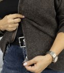 Krótki rozpinany sweter z kapturem kardigan na suwak NORA (Brązowy)