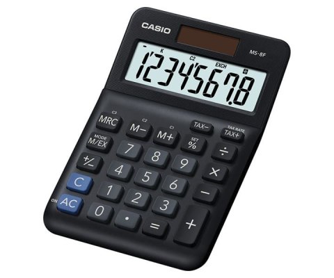 Casio Kalkulator biurowy MS-8F, 8-cyfrowy, 103x147x28,8mm, czarny Casio Kalkulator biurowy MS-8F, 8-cyfrowy, 103x147x28,8mm, czarny