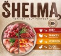 SHELMA saszetki - pełnoporcjowa bezzbożowa karma dla dorosłych kotów. Z kurczakiem, wołowiną, kaczką i indykiem 4x85g