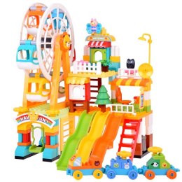 Duże kolorowe Klocki Wesołe Miasteczko Plac zabaw zjeżdżalnie 235el ZA5588